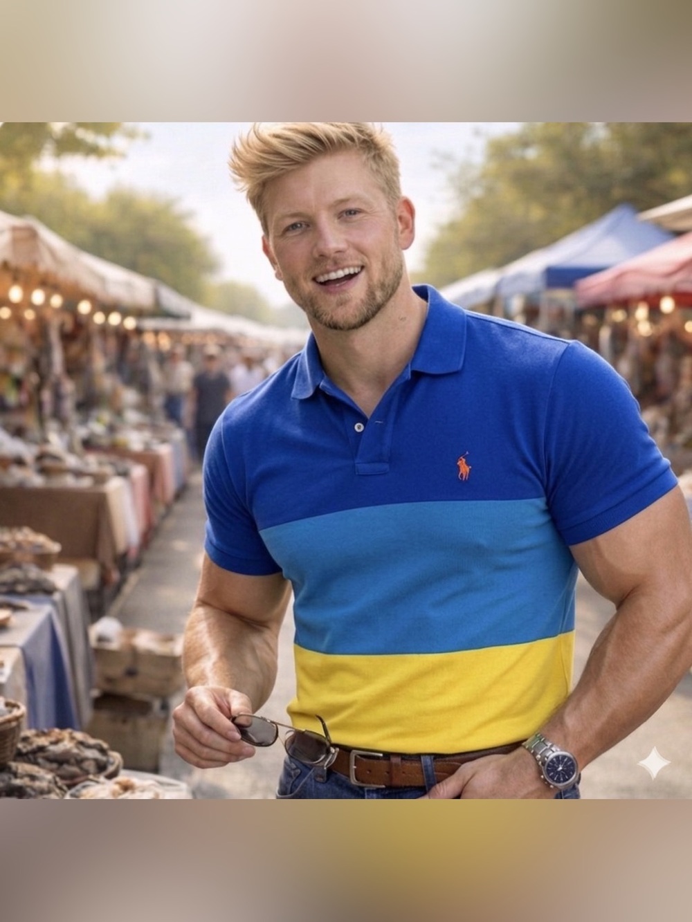 Ralph Lauren Men’s Colorblock Polo - Royal Blue, Light Blue, Yellow